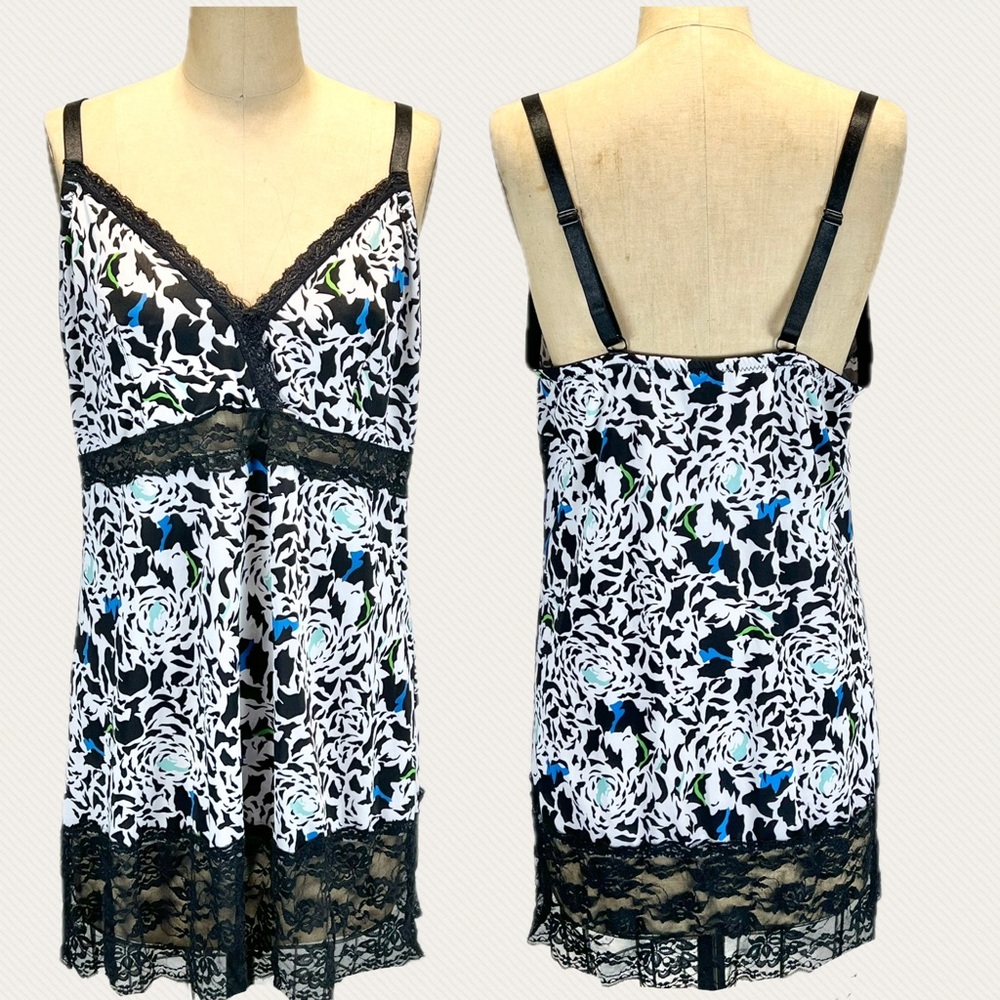 Black‎ Fuchsia lace sexy mini nightgown lingerie animal print floral plus size